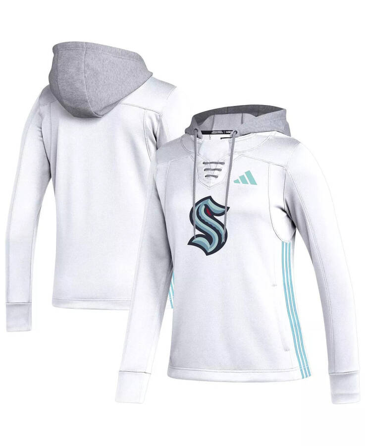 Women's White Seattle Kraken Refresh Skate Lace AEROREADY Pullover Hoodie White - 1