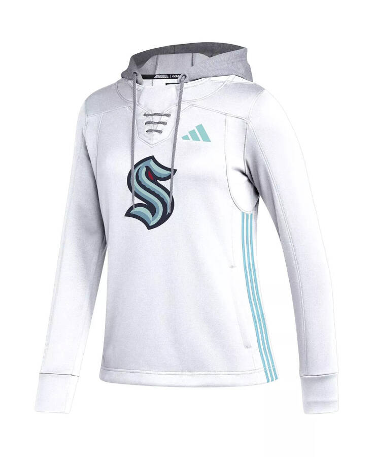 Women's White Seattle Kraken Refresh Skate Lace AEROREADY Pullover Hoodie White - 3