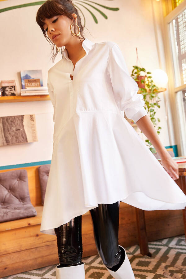 Women's White Shirt Collar Asymmetric Tunic TNK-19000034 - 2