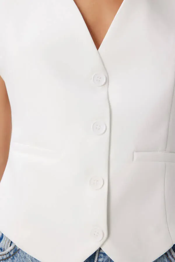 Women's White Short Knitted Vest TO00048 - 3