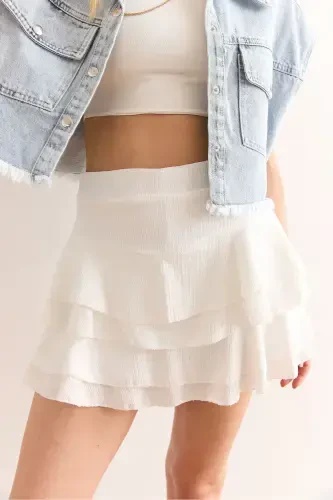 Women's White Shorts Mini Crinkle Skirt ETK-19000317 - 7