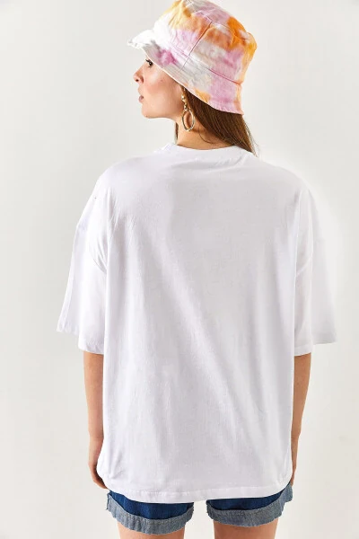 Women's White Shoulder Gold Button Cotton T-Shirt TSH-19000763 - 8