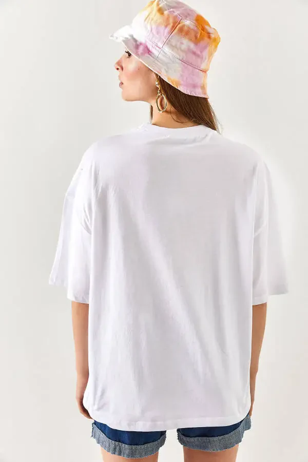 Women's White Shoulder Gold Button Cotton T-Shirt TSH-19000763 - 8