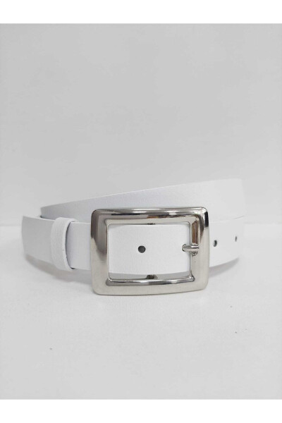 Women's White Silver Buckle Belt - 1