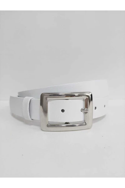 Women's White Silver Buckle Belt - 3
