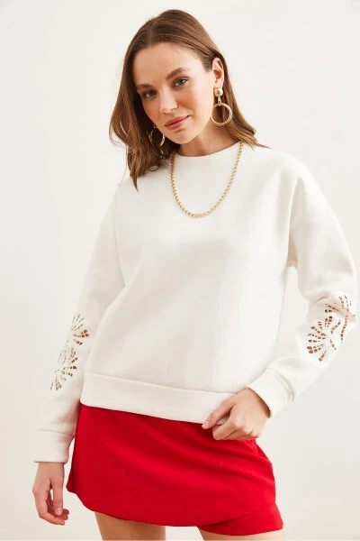 Women's White Sleeve Tie Look Thistle Sweatshirt SWT-19000700 - 2