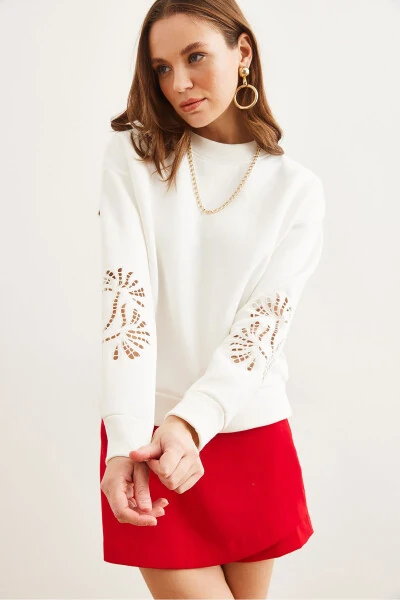 Women's White Sleeve Tie Look Thistle Sweatshirt SWT-19000700 - 4