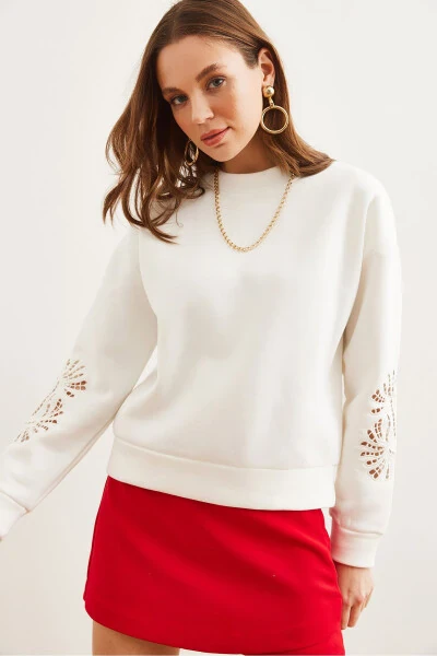 Women's White Sleeve Tie Look Thistle Sweatshirt SWT-19000700 - 5