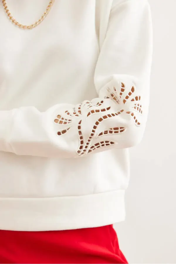 Women's White Sleeve Tie Look Thistle Sweatshirt SWT-19000700 - 6