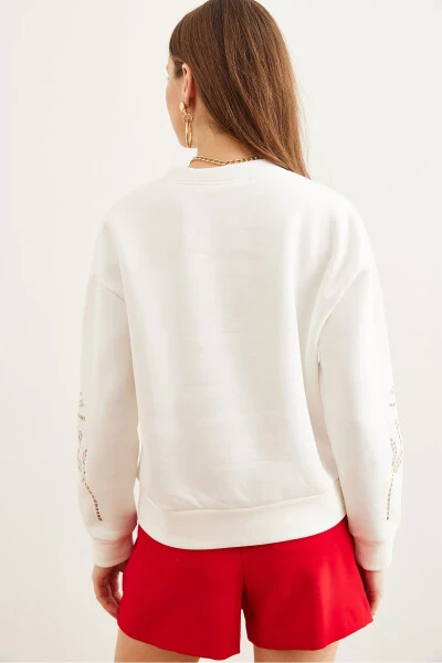Women's White Sleeve Tie Look Thistle Sweatshirt SWT-19000700 - 7