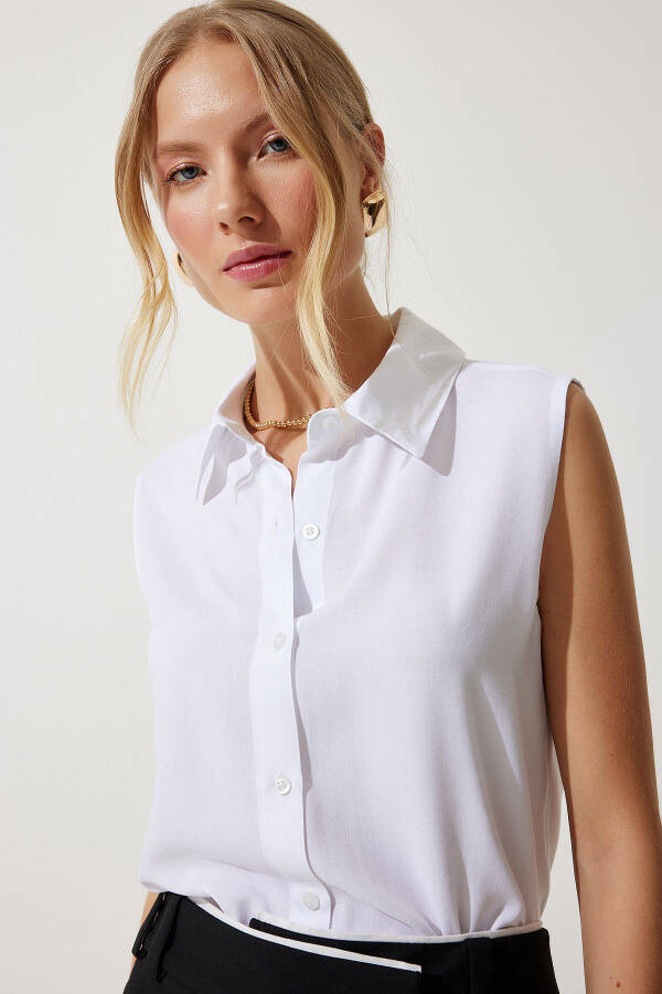 Women's White Sleeveless Viscose Shirt TO00129 - 1