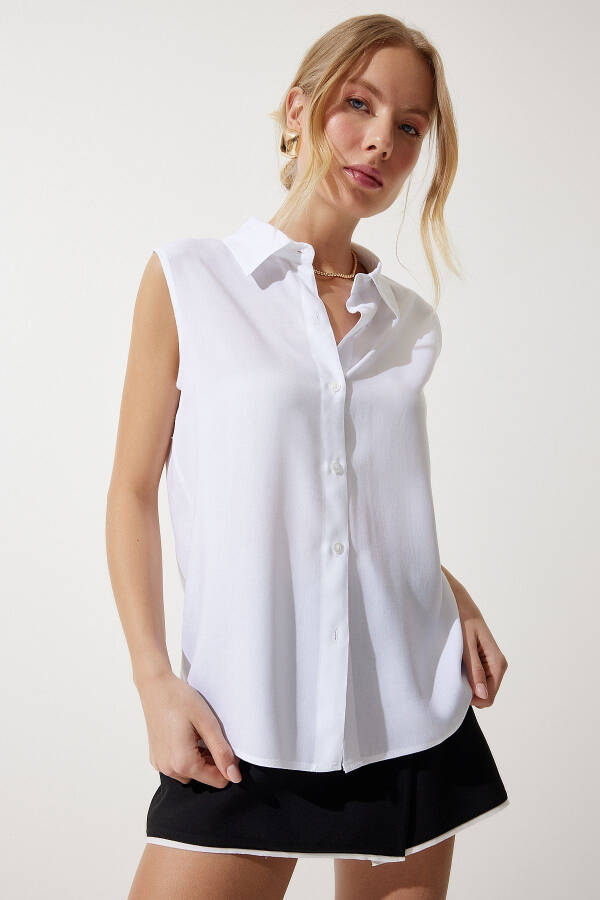 Women's White Sleeveless Viscose Shirt TO00129 - 4