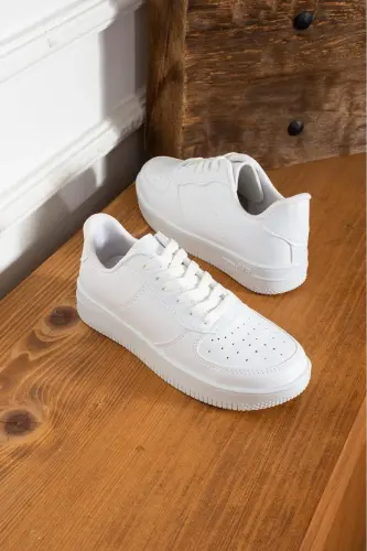 Women's White Sneakers-White - 1