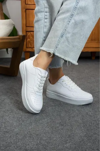 Women's White Sneakers-White - 3