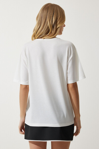 Women's White Stone Detailed Oversize T-Shirt PB00026 - 6