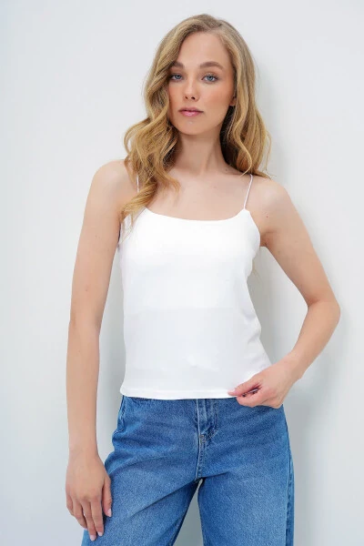 Women's White Strapless Double Layer Compac Cotton Blouse ALC-X11311 - 4