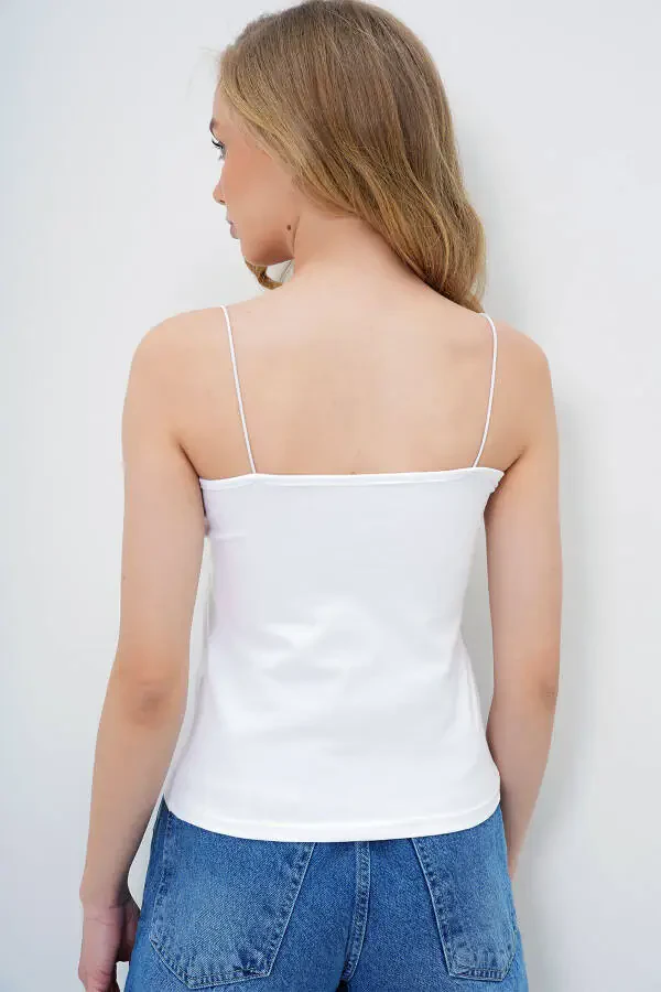 Women's White Strapless Double Layer Compac Cotton Blouse ALC-X11311 - 5