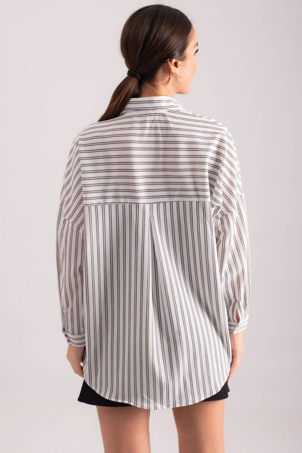 Women's White Striped Oversized Long Basic Shirt ARM-22Y001185 - 9