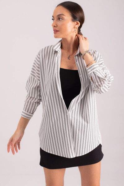 Women's White Striped Oversized Long Basic Shirt ARM-22Y001185 - 11