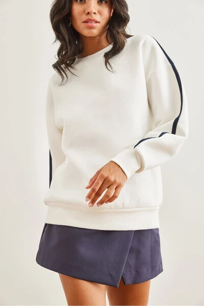 Women's White Striped Sleeve Thistle Thick Sweatshirt SWT-19000688 - 5