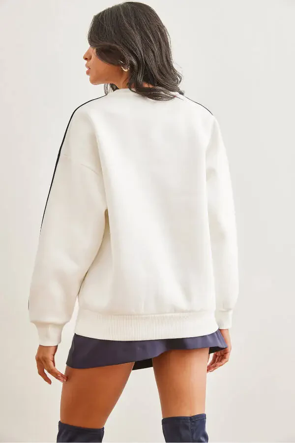 Women's White Striped Sleeve Thistle Thick Sweatshirt SWT-19000688 - 7