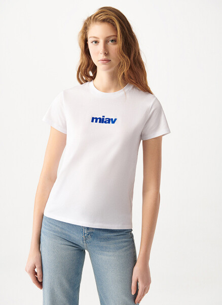 Women's White T-Shirt, Round Neck, Regular Fit, Blue M1610622-620 - 3