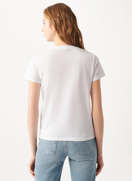 Women's White T-Shirt, Round Neck, Regular Fit, Blue M1610622-620 - 4