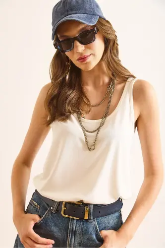 Women's White Tank Top Modal Blouse BLZ-19003011-White 