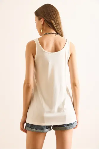 Women's White Tank Top Modal Blouse BLZ-19003011-White - 2