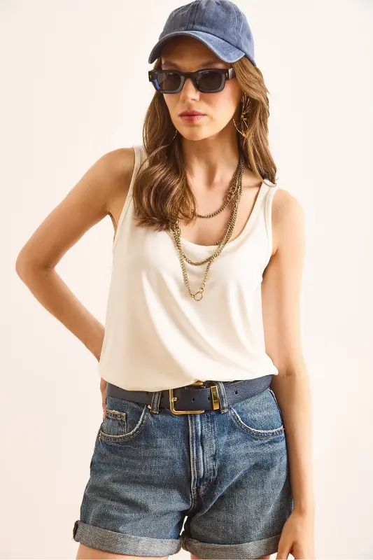 Women's White Tank Top Modal Blouse BLZ-19003011-White - 3