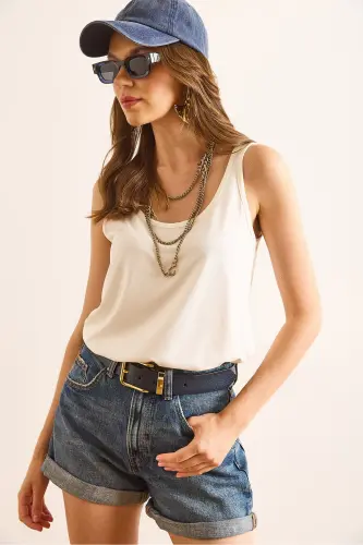 Women's White Tank Top Modal Blouse BLZ-19003011-White - 4