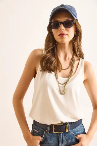 Women's White Tank Top Modal Blouse BLZ-19003011-White - 5