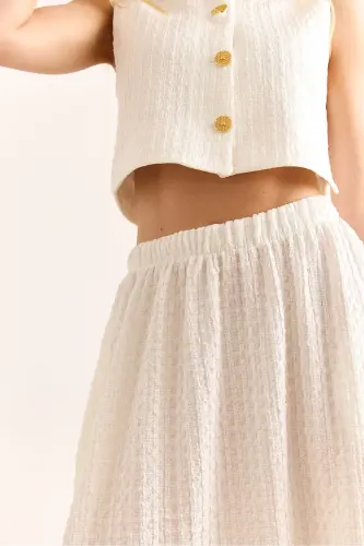 Women's White Top Lined Vest Bottom Pocketed Midi Skirt - 6