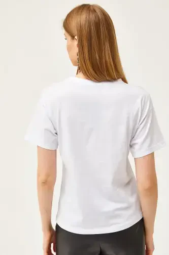 Women's White Tulle Embroidered T-shirt TSH-1900079 - 2