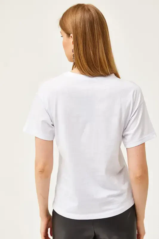 Women's White Tulle Embroidered T-shirt TSH-1900079 - 2