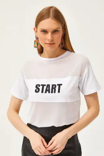 Women's White Tulle Embroidered T-shirt TSH-1900079 - 3