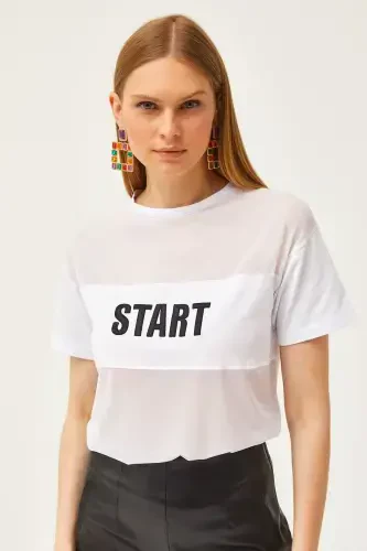 Women's White Tulle Embroidered T-shirt TSH-1900079 - 4