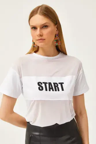 Women's White Tulle Embroidered T-shirt TSH-1900079 - 5