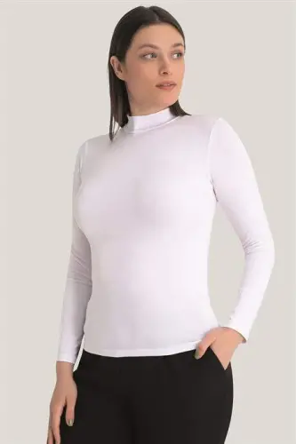 Women's White Turtleneck Long Sleeve Bodysuit 3 Pieces - 3
