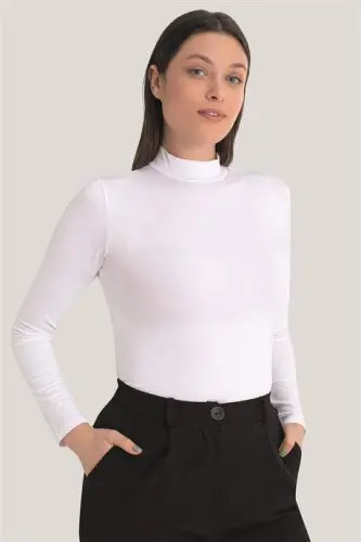Women's White Turtleneck Long Sleeve Bodysuit 3 Pieces - 4