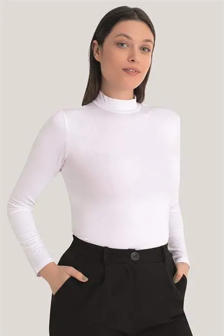 Women's White Turtleneck Long Sleeve Bodysuit 3 Pieces - 4