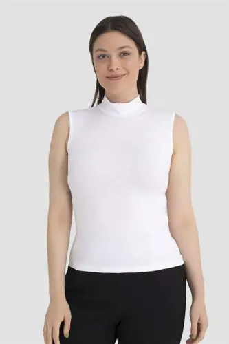 Women's White Turtleneck Sleeveless Bodysuit 3-Pack - 4
