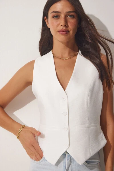 Women's White V-Neck Stylish Arrobin Vest TO00067 - 1