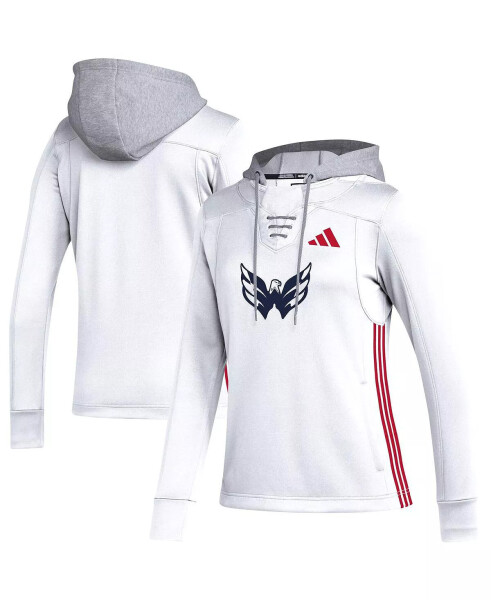 Women's White Washington Capitals Refresh Skate Lace AEROREADY Pullover Hoodie White - 1