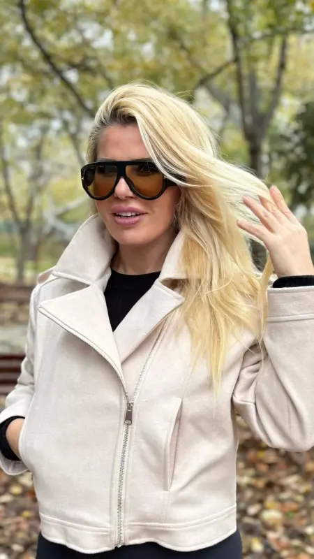 Women's White Zippered Short Wool Jacket Coat 755 - 1