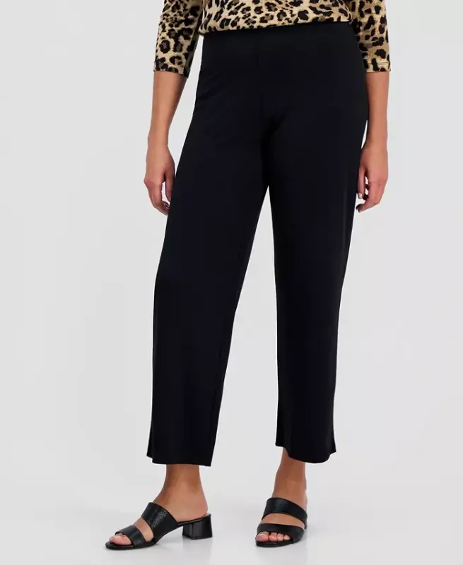 Women's Wide-Leg Pull-On Pants, Regular & Short Lengths, Created for Modazone-Deep Black - 2