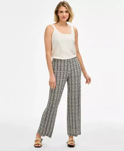 Women's Wide-Leg Pull-On Pants, Regular & Short Lengths, Created for Modazone - Deep Black Wave 