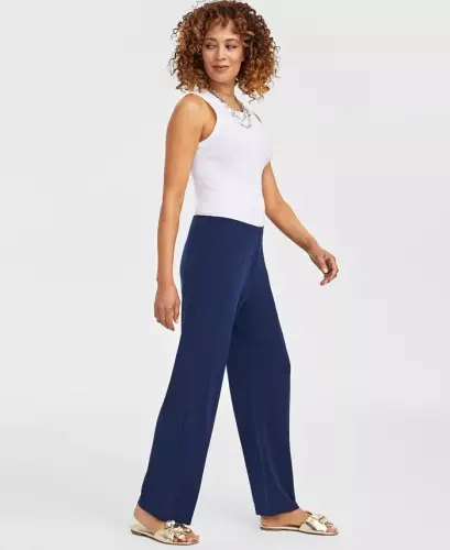 Women's Wide-Leg Pull-On Pants, Regular & Short Lengths, Created for Modazone-Intrepid Blue - 6