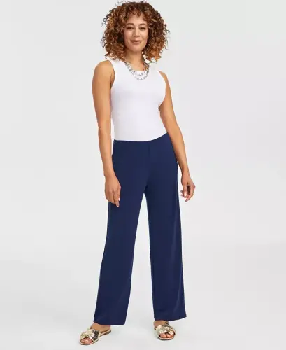 Women's Wide-Leg Pull-On Pants, Regular & Short Lengths, Created for Modazone-Intrepid Blue - 7