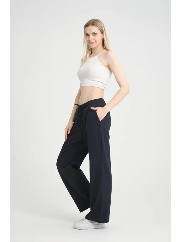 Women's Wide Leg Sweatpants SPR24EA88-Navy Blue - 2